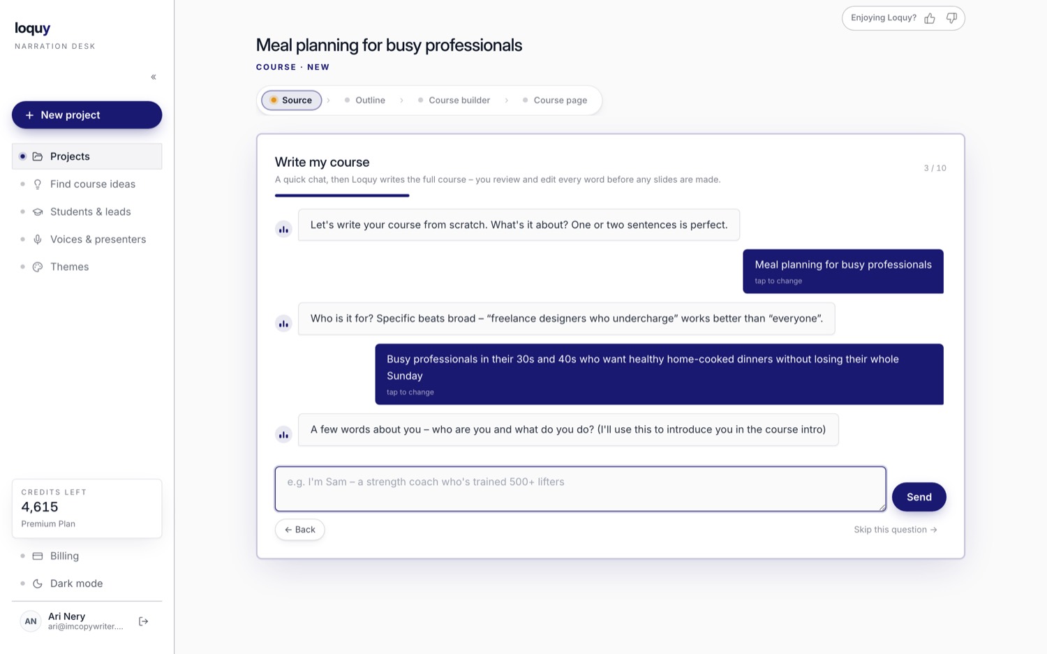Loquy's friendly course brief chat