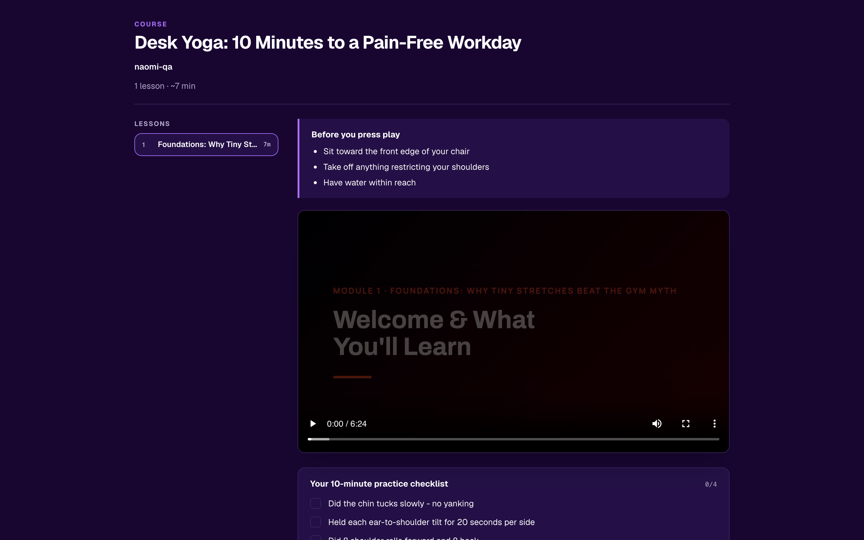 A finished Loquy course page with a narrated video lesson